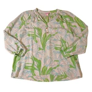 Lilly Pulitzer floral elsa top silk blouse spring